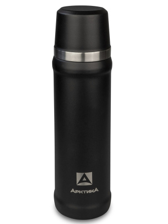 Термос Арктика с узким горлом и пробкой с кнопкой, 0,6л Черный
